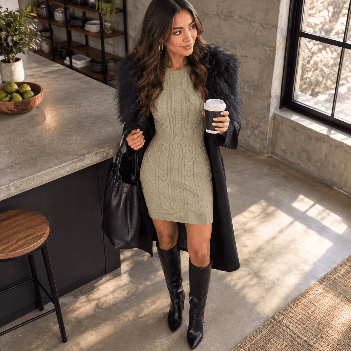 thumbnail image 6 of Ers For Women Cable Knit Bodycon Mini Dresses, 6 of 6