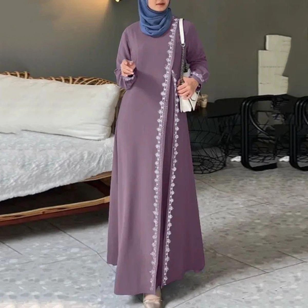 thumbnail image 2 of Womens Abaya Long Sleeve Dress Prayer Clothes Casual Kaftan, 2 of 3
