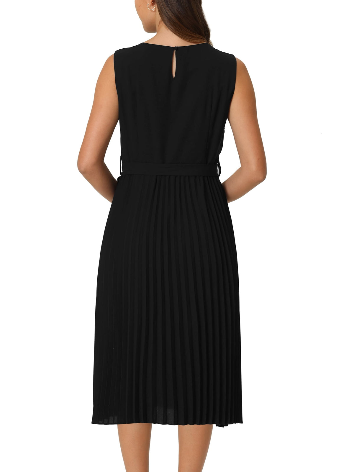 thumbnail image 3 of INSPIRE CHIC Women's Sleeveless Pleated Dress Tie Waist Casual Office A-Line Dresses 2XL Black, 3 of 6