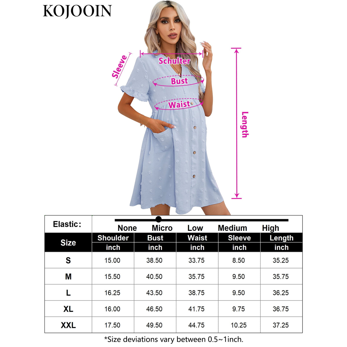 thumbnail image 5 of Yesfashion Maternity Swiss Dot Dress Summer V Neck Short Sleeve Button Down Mini Dress With Pockets, 5 of 5