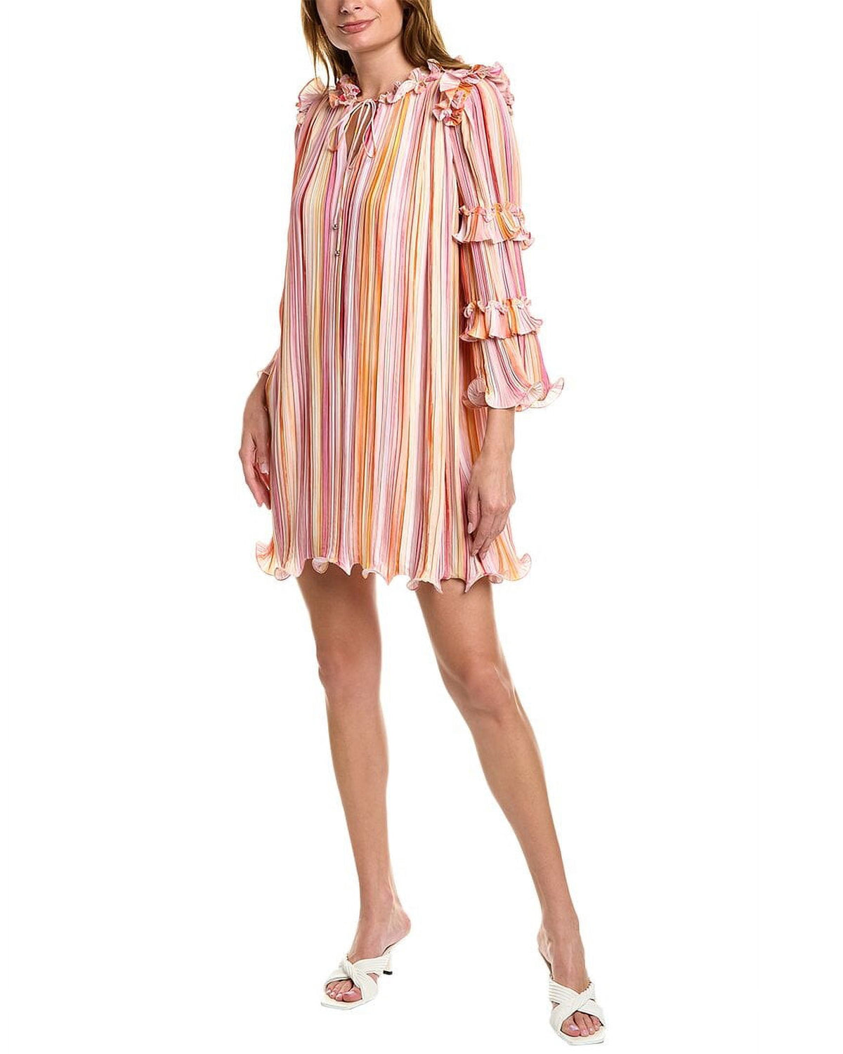 thumbnail image 3 of BCBGMAXAZRIA Womens Accordion Pleated Shift Dress, 0, Orange, Polyester, 3 of 4