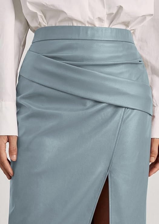 thumbnail image 4 of PRETTYGARDEN Faux Leather Long Skirts for Women High Waisted Front Slit,Elegant Bodycon Midi,Work Office Business Casual Clothes,Fall Outfits,Party Cocktail Pencil Skirt, 4 of 8