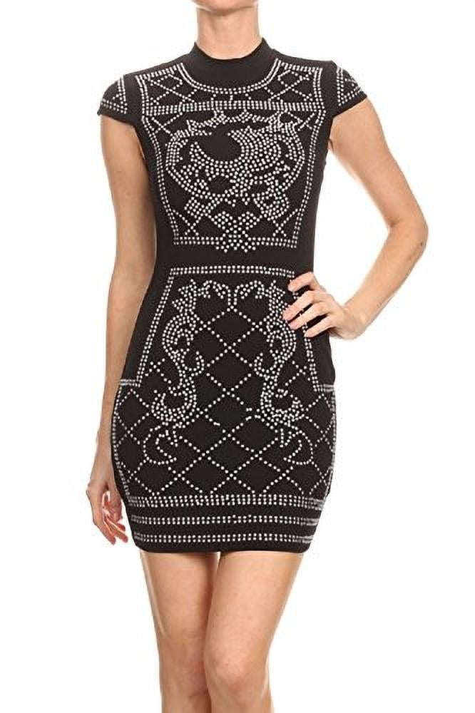 thumbnail image 1 of 2Chique Boutique Women's Rhinestone Studded Black Body Con Dress (small), 1 of 3