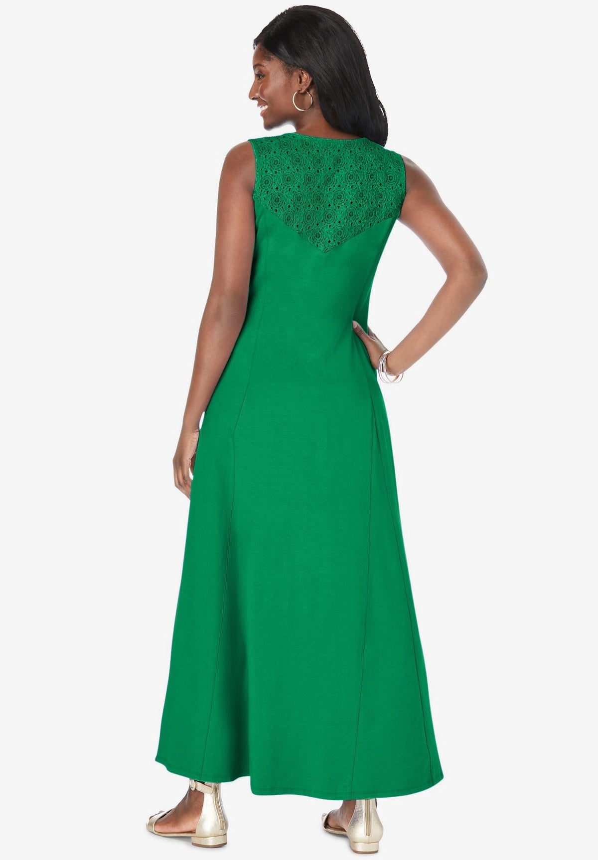 thumbnail image 3 of Jessica London Women's Plus Size Petite Stretch Cotton Crochet-Back Maxi Dress, 3 of 6
