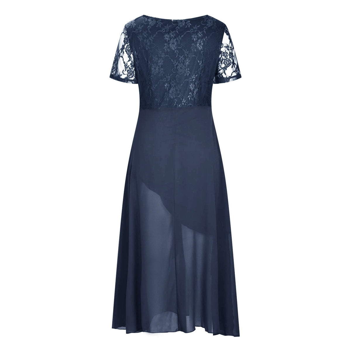 thumbnail image 3 of SONXAHE Lace Bodice Midi Dress For Women Short Sleeve Asymmetric Hem Wedding Guest Formal Long Dress, 3 of 4