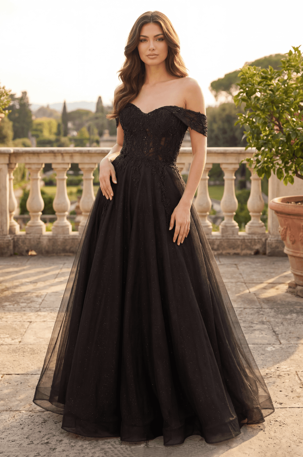 thumbnail image 3 of Long Off Shoulder A Line Evening Formal Kos Couture Dress, Black, 5XL, 3 of 4