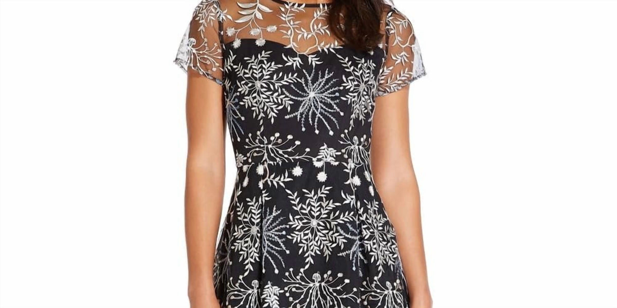 thumbnail image 5 of Adrianna Papell Women's Floral Embroidered High Low Dress with Sheer Short Sleeves, Blue Multi, 6, 5 of 6