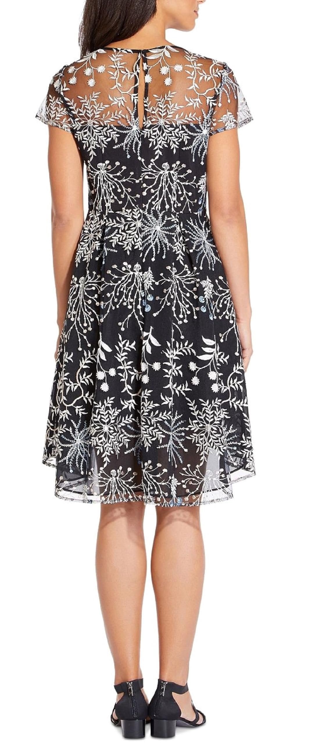 thumbnail image 2 of Adrianna Papell Women's Floral Embroidered High Low Dress with Sheer Short Sleeves, Blue Multi, 6, 2 of 6