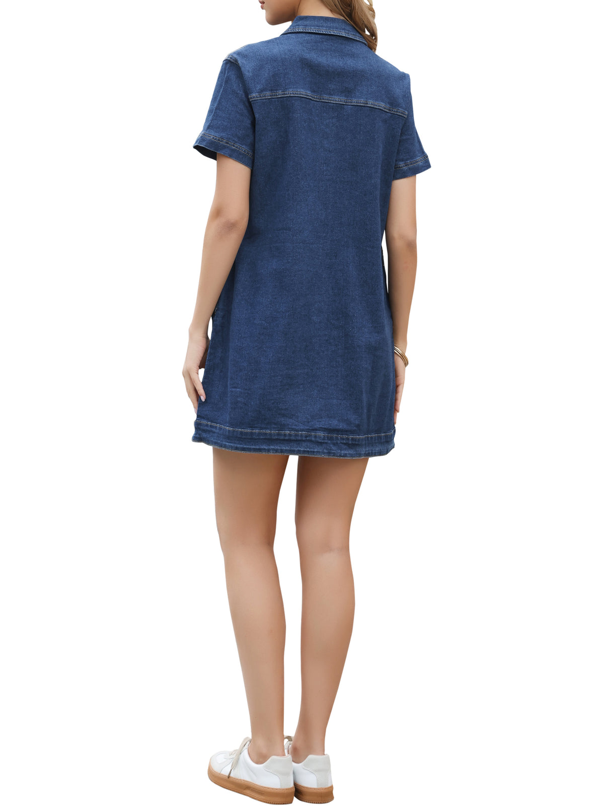 thumbnail image 3 of INSPIRE CHIC Denim Dress for Women's Short Sleeve Button Down A-Line Jean Dresses XS Dark Blue, 3 of 6