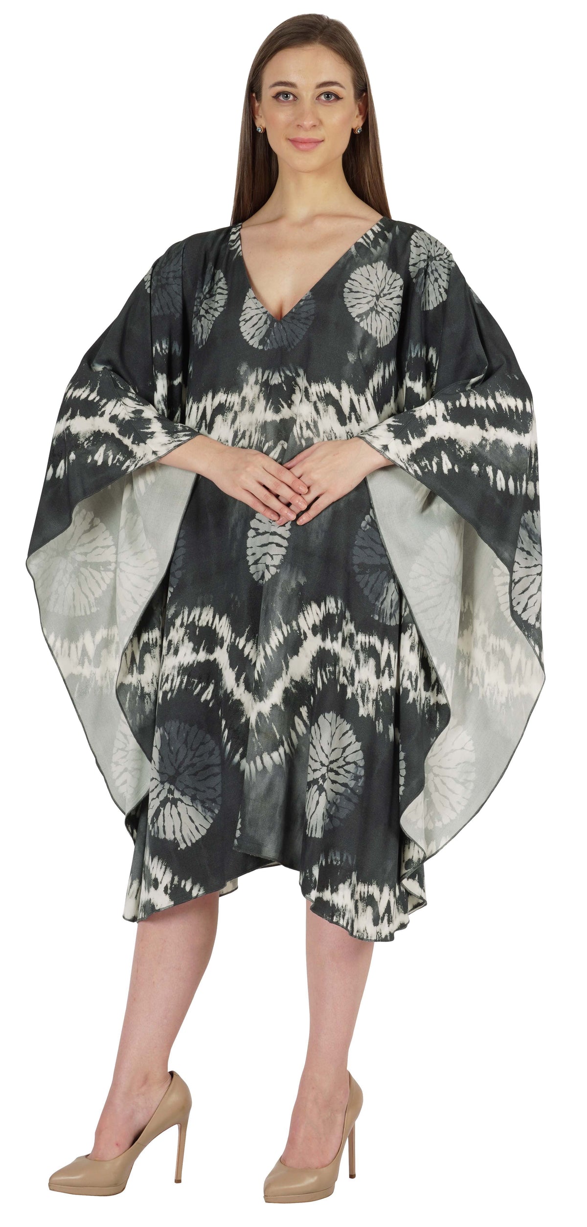 thumbnail image 3 of Moomaya Printed Tunic Kaftan Dress For Women Kimono Sleeves Loungewear Coverup Caftan Dress, 3 of 7