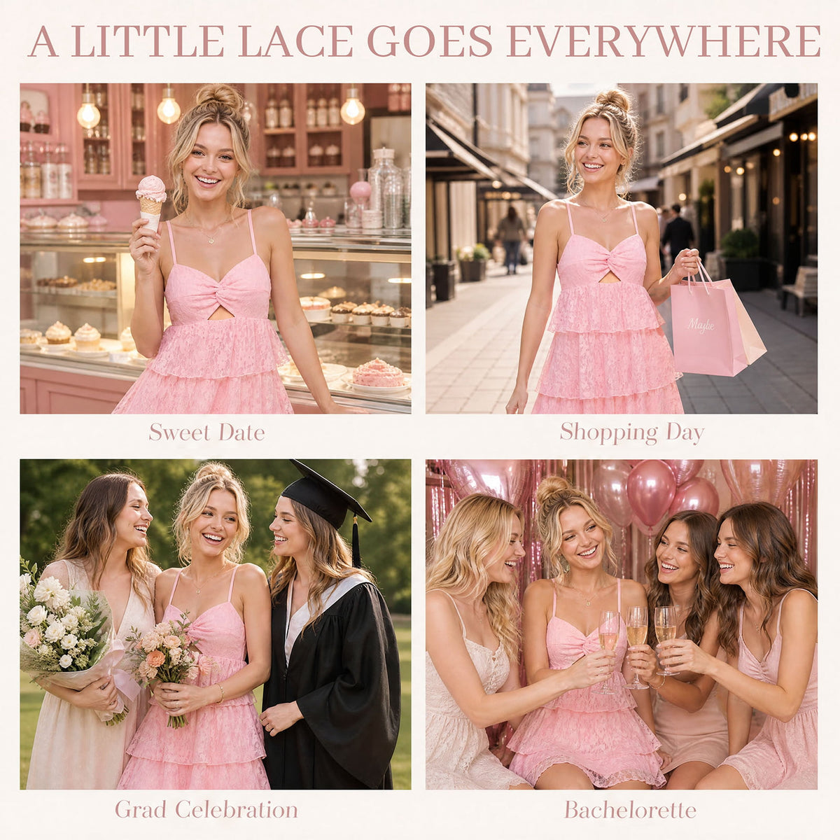 thumbnail image 3 of Women's Tiered Lace Mini Dress Sweetheart Cutout for Homecoming and Birthday Parties M, 3 of 8