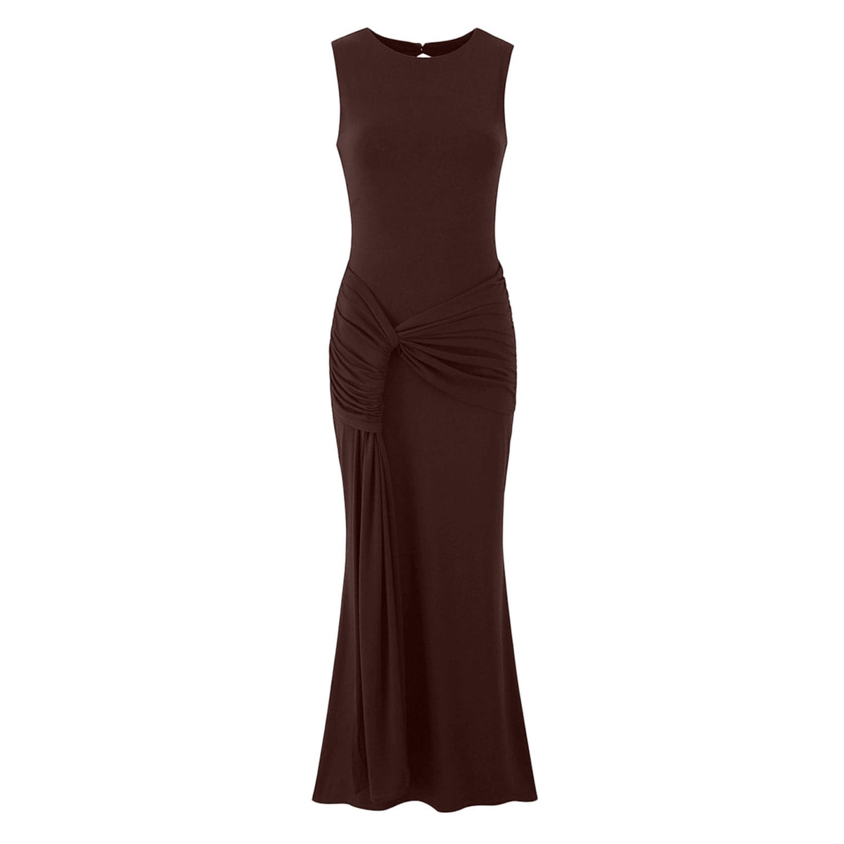 thumbnail image 7 of Elegant Solid Color Round Neck Sleeveless Backless Pleated Flowing Dress With Tie Belt For Evening Party Formal Occasions, 7 of 7