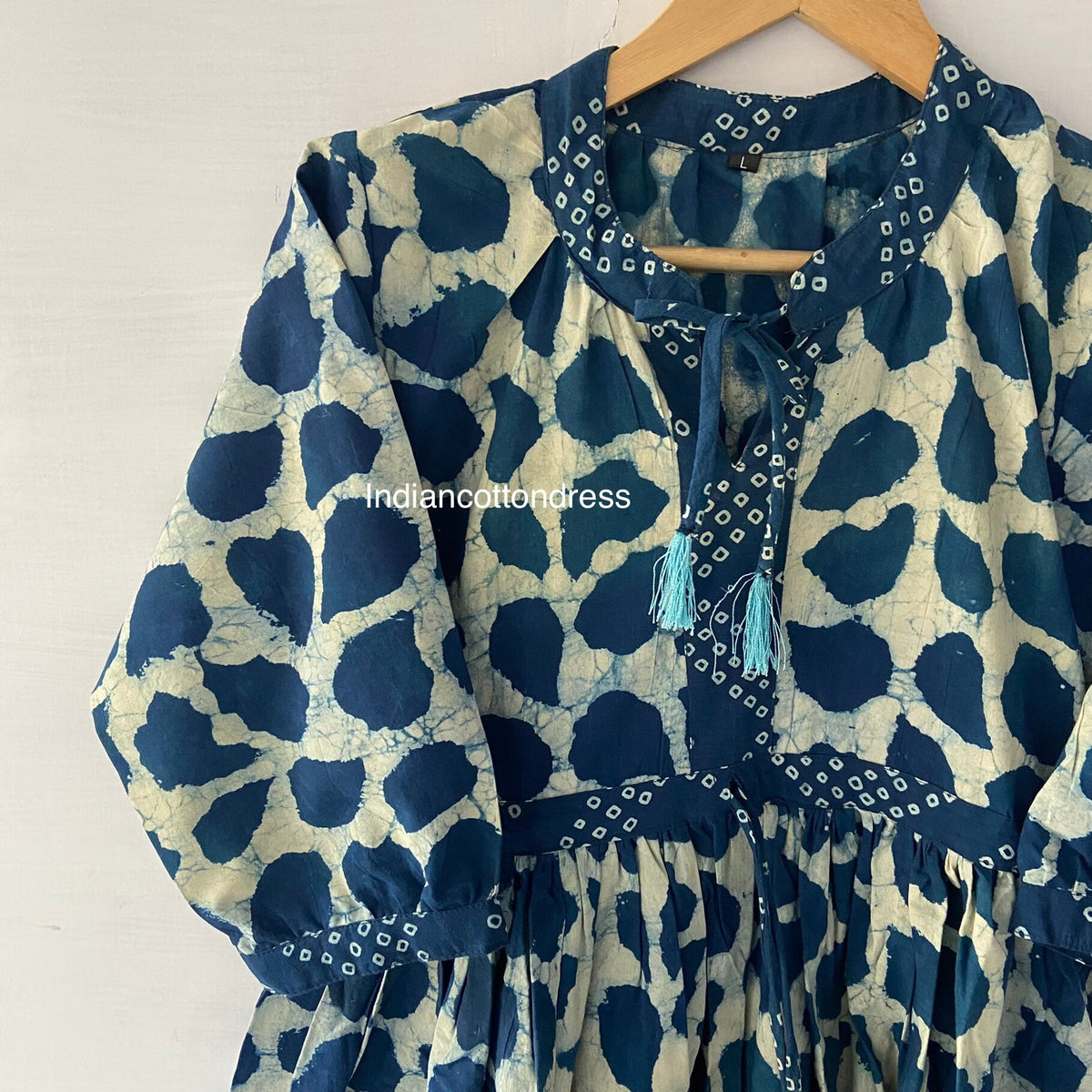 thumbnail image 4 of Plus Size indigo block Print Cotton Dress,Handmade Dress ,Sketer Circle Dress, Flapper Dress, Blousen Dress,Long And Short Dress, 4 of 6