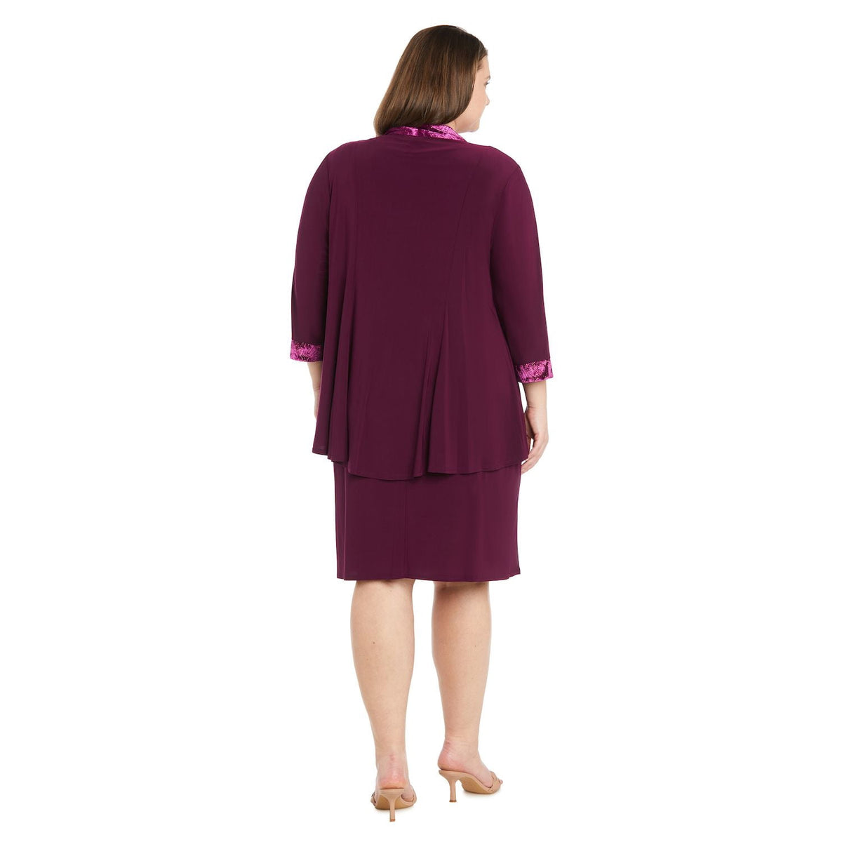 thumbnail image 2 of Plus Size R&M Richards 2-pc. Banded Glitter Velvet Trim Jacket & Dress Set Color: Burgundy Size: 20 W, 2 of 4