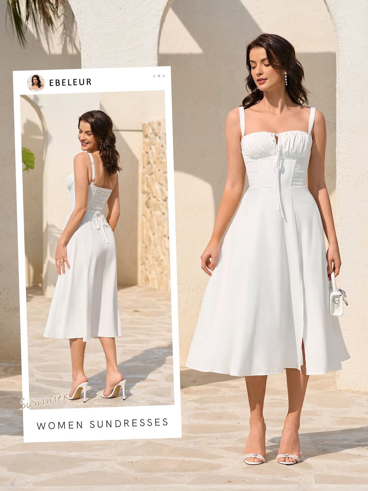 thumbnail image 5 of Women's 2025 Summer Midi Corset Dress Wedding Guest Dresses A Line Flowy Slit Going Out Sundress for Tea Party, 5 of 7