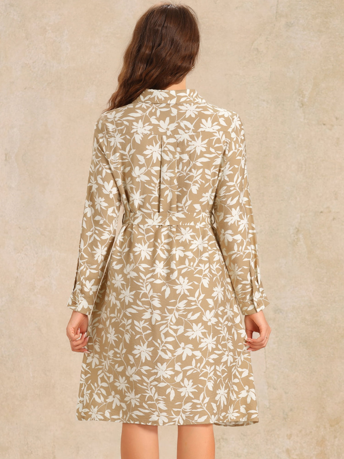 thumbnail image 3 of DARING DIVA Floral Button Down Tie Belted Shirt Dress L Khaki, 3 of 6
