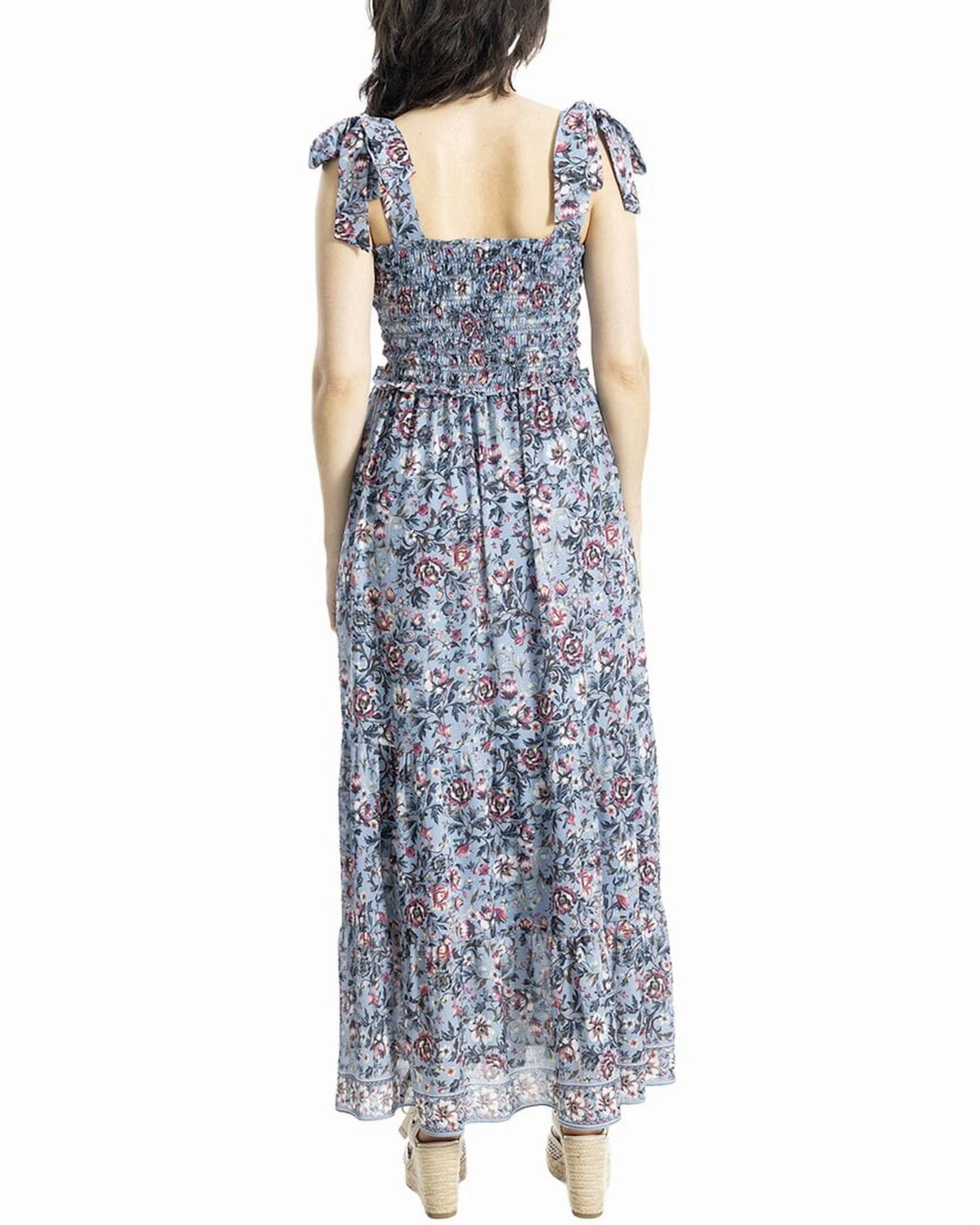thumbnail image 2 of Max Studio womens Self Tie Smocked Bodice Maxi Dress, xs, Blue, 2 of 4