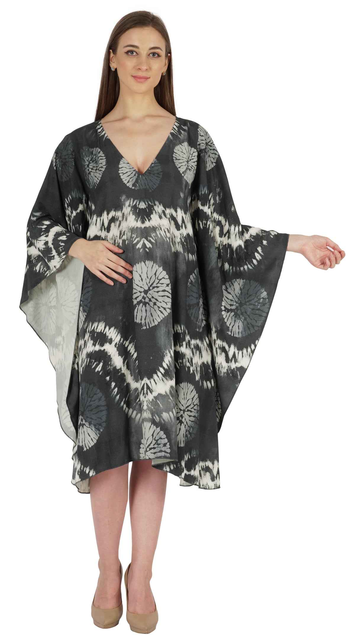 thumbnail image 5 of Moomaya Printed Tunic Kaftan Dress For Women Kimono Sleeves Loungewear Coverup Caftan Dress, 5 of 7