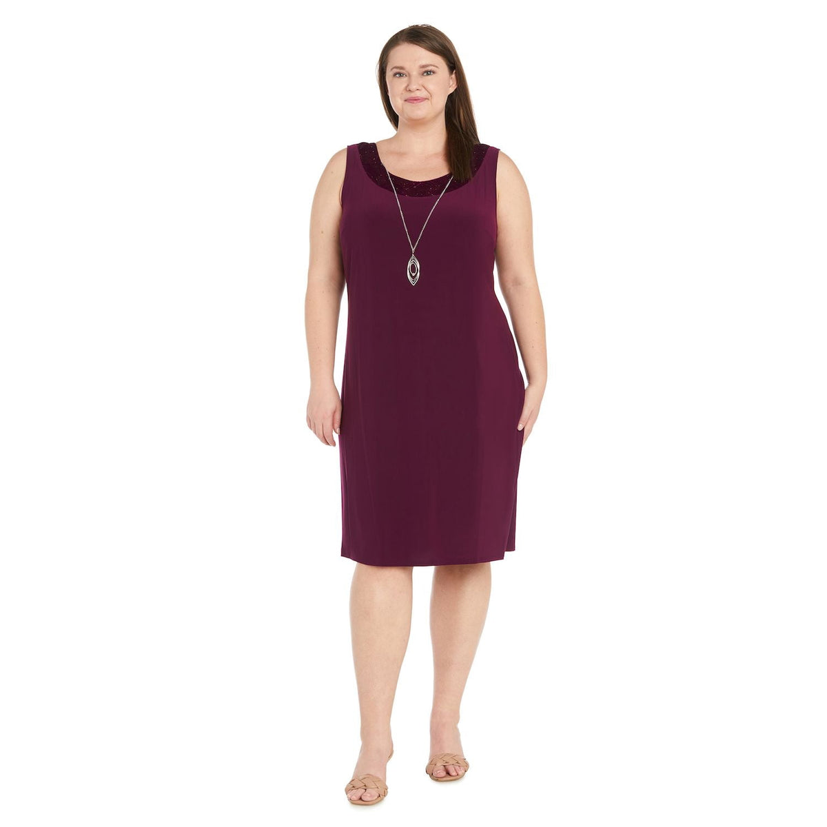 thumbnail image 3 of Plus Size R&M Richards 2-pc. Banded Glitter Velvet Trim Jacket & Dress Set Color: Burgundy Size: 20 W, 3 of 4