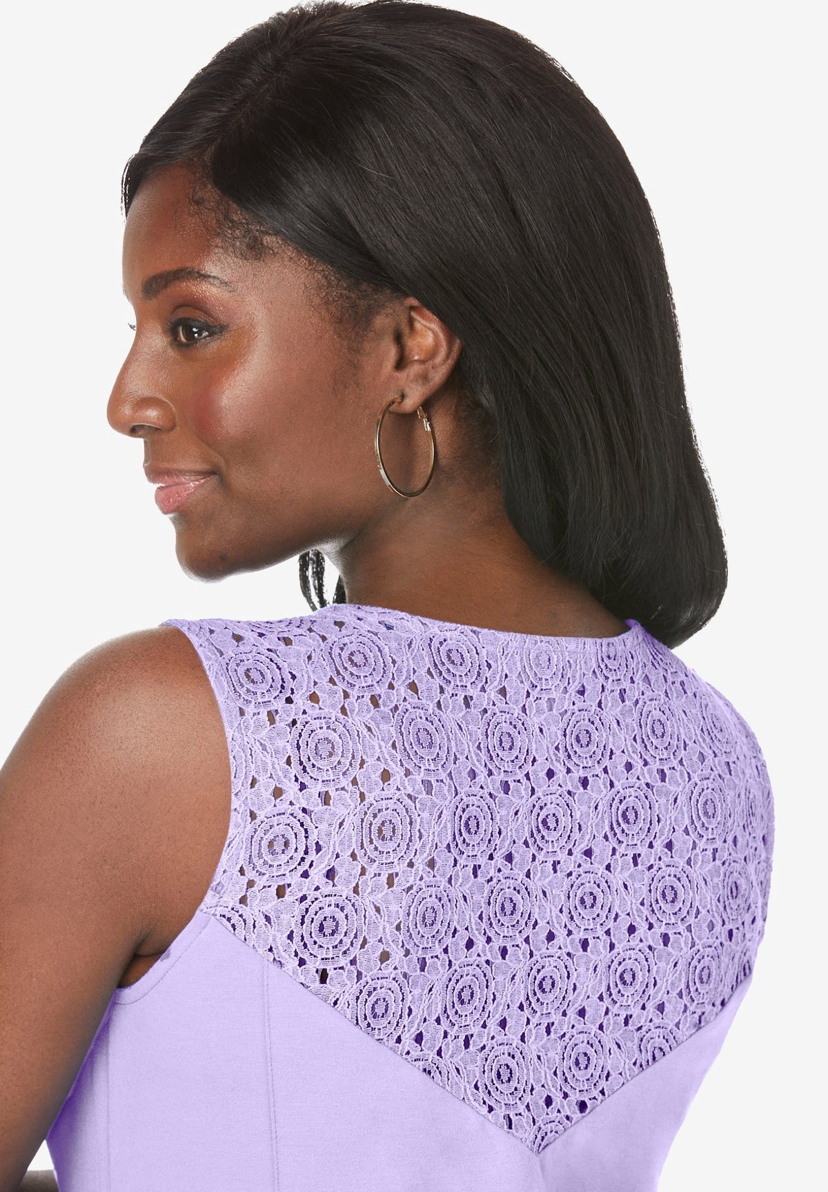 thumbnail image 6 of Jessica London Women's Plus Size Petite Stretch Cotton Crochet-Back Maxi Dress, 6 of 6