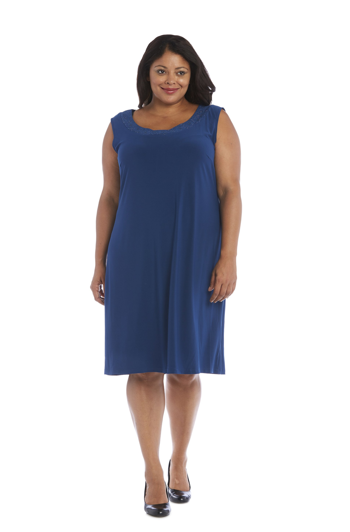thumbnail image 3 of R&M Richards Knee-length Sleeveless Shift Dress with Matching Jacket and Metallic Detailing - Plus, 3 of 4