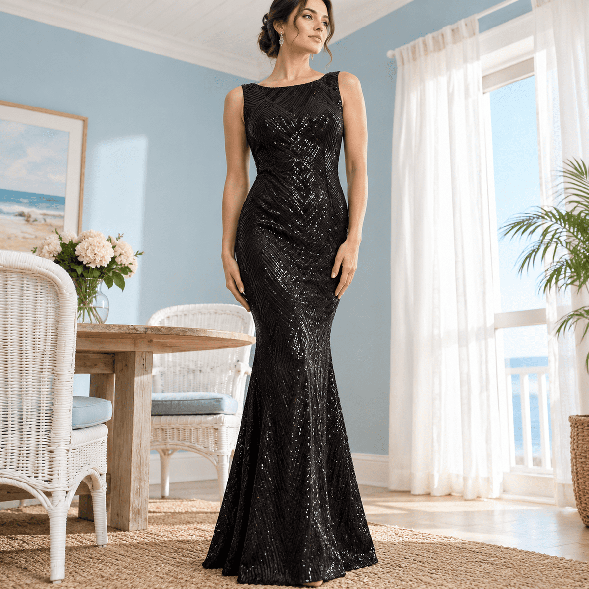 thumbnail image 5 of Glitter Formal Dresses Long Evening Gowns Bodycon Mermaid Sparkly Sequin Boat Neck Cocktail Party Dress, 5 of 5