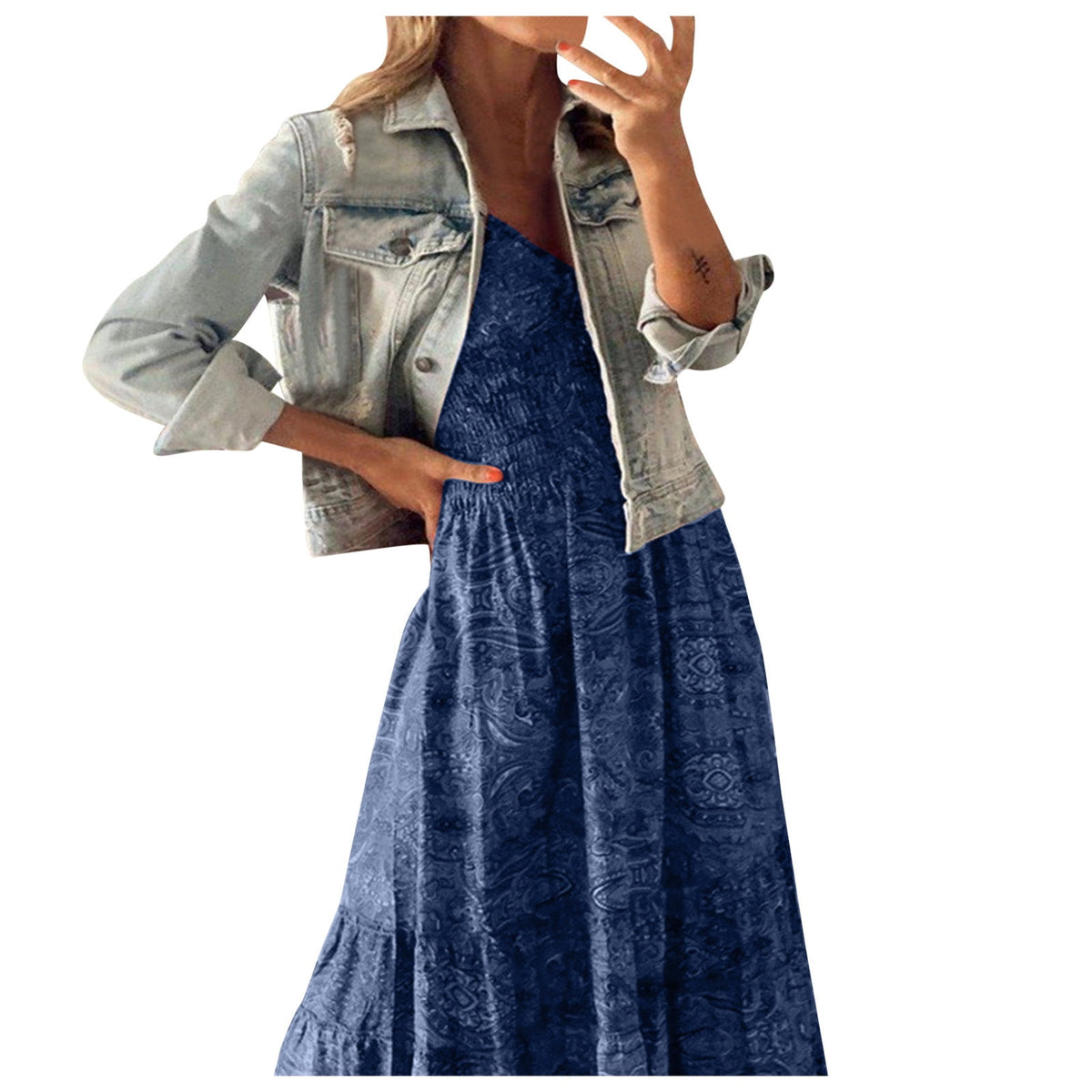 thumbnail image 3 of XIAOCHA Womens Paisley Tiered Maxi Dress Flowy Short Sleeve V Neck Dress Breathable Boho Vacation Dresses, 3 of 6