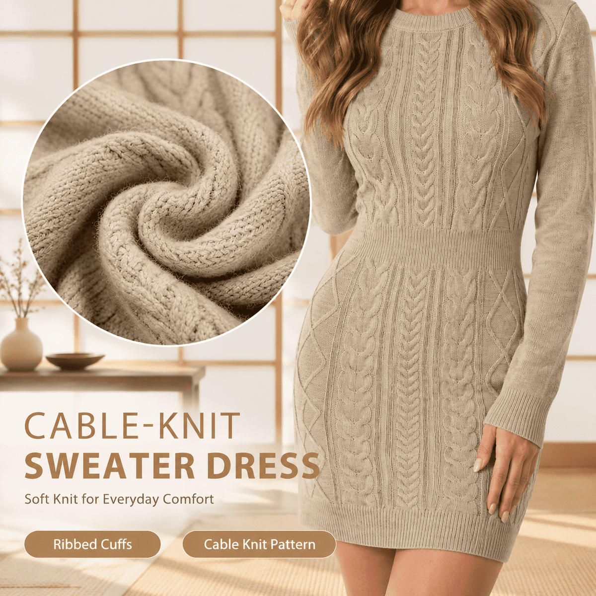 thumbnail image 4 of Ers For Women Cable Knit Bodycon Mini Dresses, 4 of 6