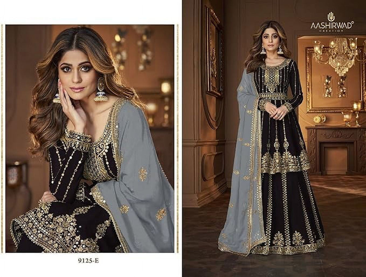 thumbnail image 4 of Stylish Women's Wear Designer Pakistani Indian Salwar Kameez Anarkali Lengha Suits ( Black, XS - 36 ), 4 of 5