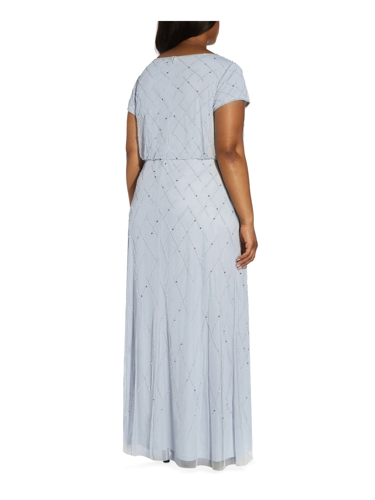 thumbnail image 2 of ADRIANNA PAPELL Womens Light Blue Beaded Sequined Zippered Short Sleeve Scoop Neck Full-Length Party Gown Dress Plus 22W, 2 of 3