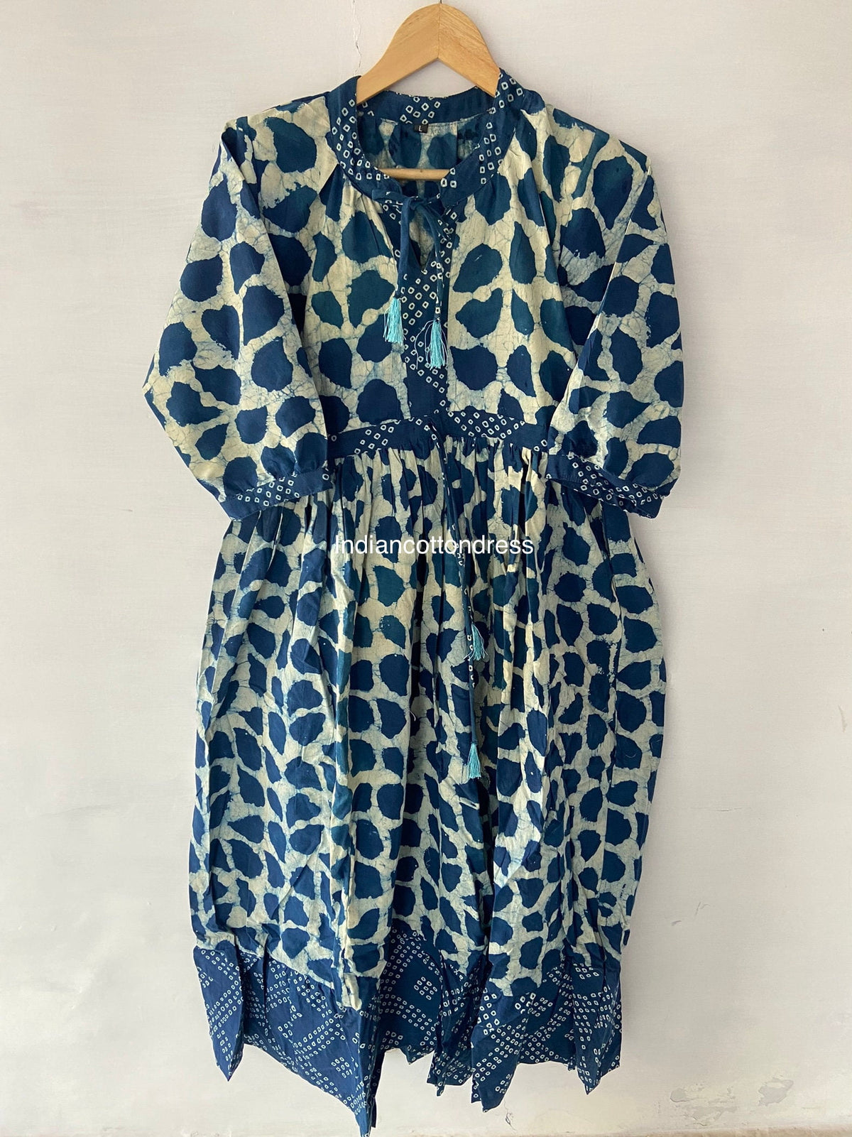 thumbnail image 2 of Plus Size indigo block Print Cotton Dress,Handmade Dress ,Sketer Circle Dress, Flapper Dress, Blousen Dress,Long And Short Dress, 2 of 6