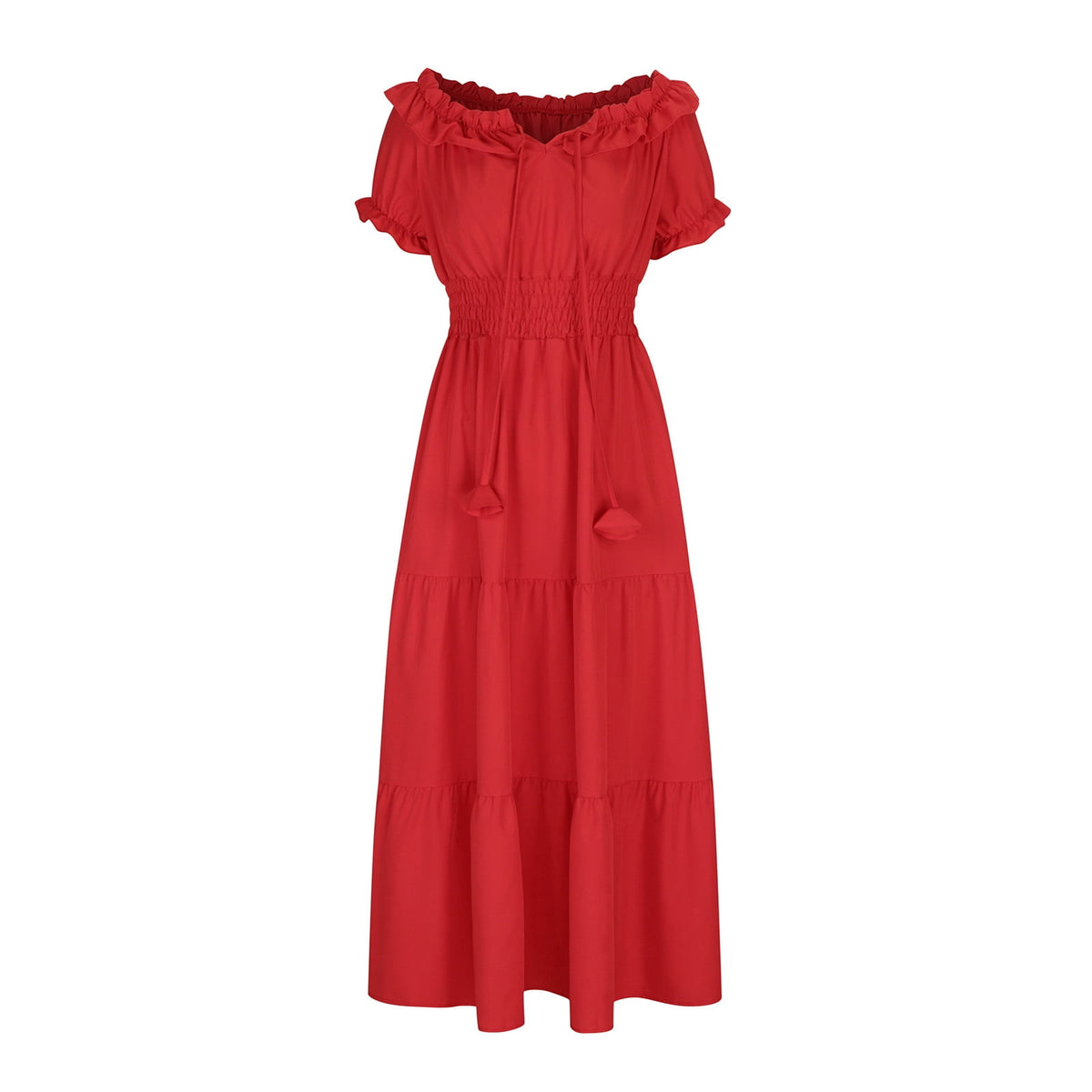 thumbnail image 5 of Blmnix Sexy Dresses for Women Trendy Red Maxi Short Sleeve Solid Off The Shoulder Fit & Flare 2024 Ladies Dresses, 5 of 8