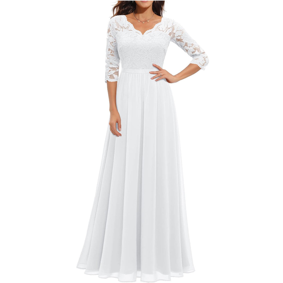 thumbnail image 1 of Bouanq Women's Formal Floral Lace 2/3 Sleeves Bridesmaid Party Maxi Dress Wedding Guest Dresses Party Dresses, 1 of 2