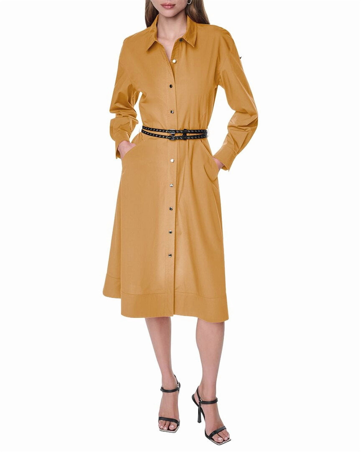 thumbnail image 1 of DKNY womens Roll Tab Button-Down Dress, s, Brown, 1 of 3
