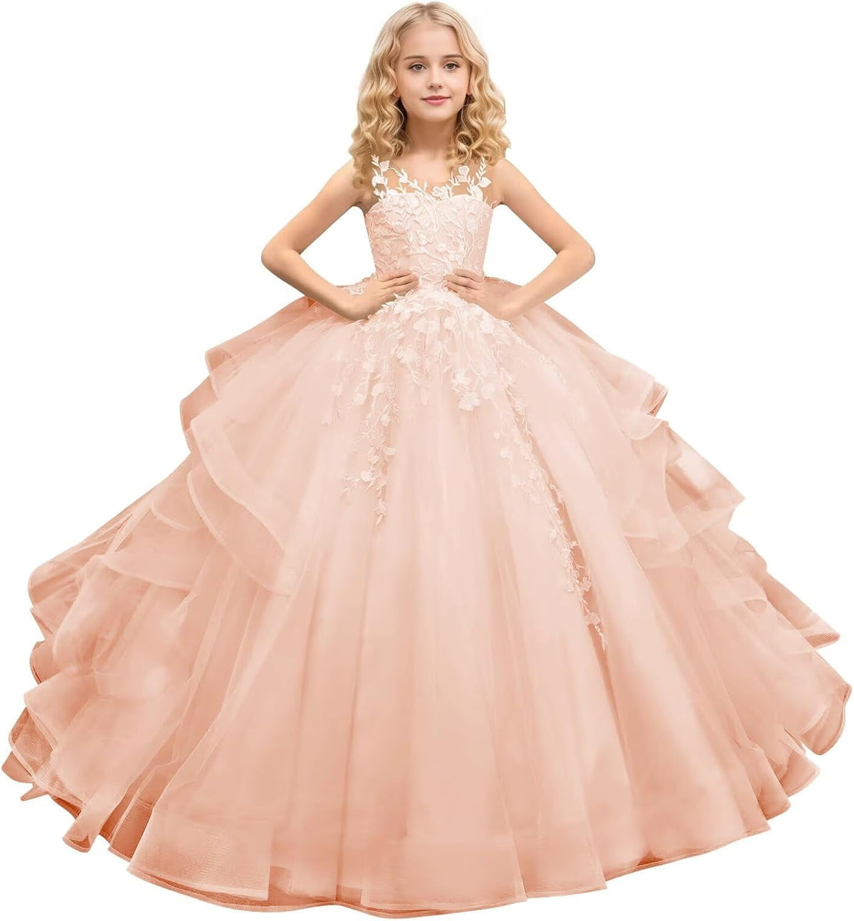 thumbnail image 1 of Drtj Tulle Flower Girl Maxi Dresses Princess Pageant Dress Wedding Party Evening Formal Pegeant Dance Gown, 1 of 7