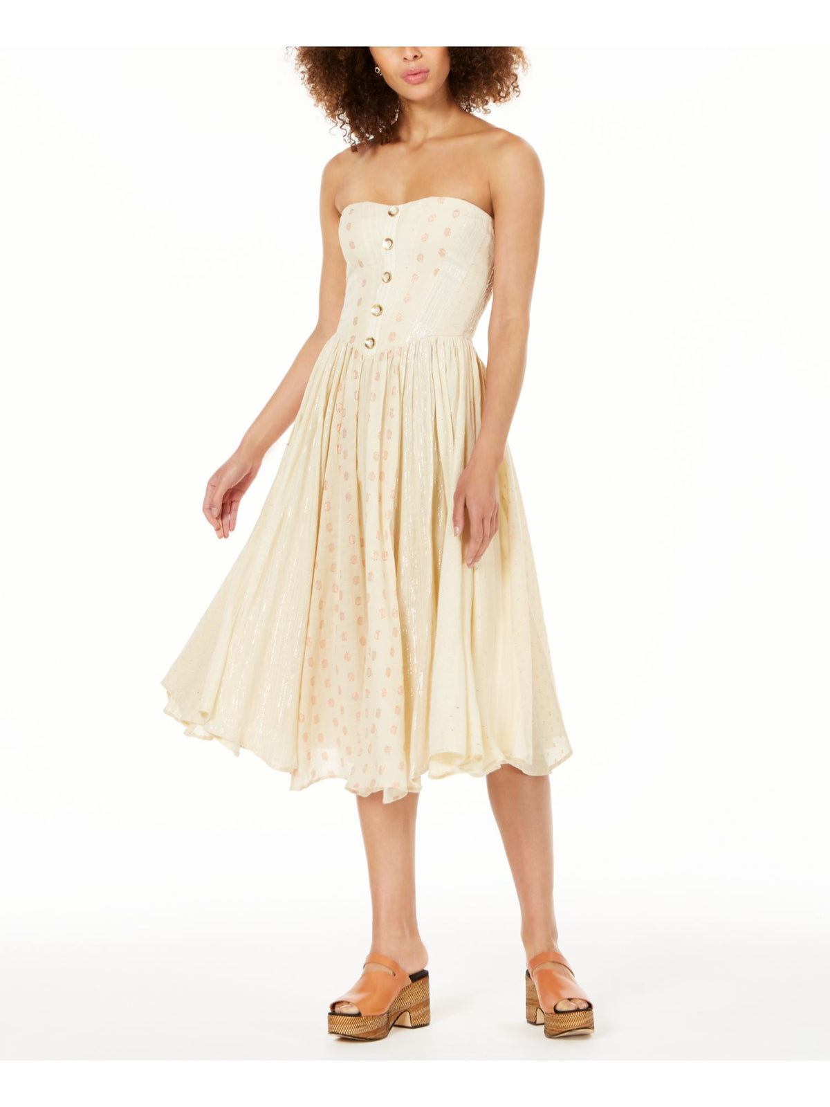 thumbnail image 1 of FREE PEOPLE Womens Beige Sleeveless Midi Fit + Flare Dress Size: L, 1 of 4