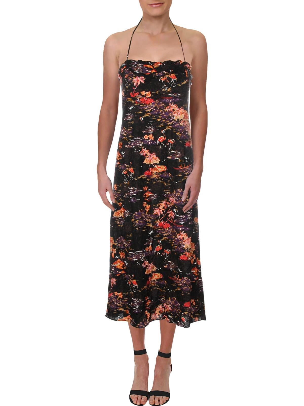 thumbnail image 1 of FREE PEOPLE Womens Black Floral Square Neck Tea-Length Shift Dress 2, 1 of 2