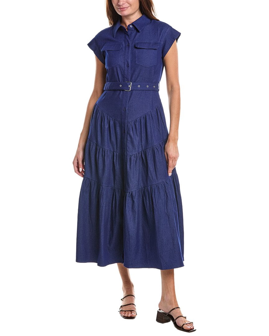 thumbnail image 1 of Gracia womens Buckle Belted Tiered Denim Maxi Dress, s, Blue, 1 of 3