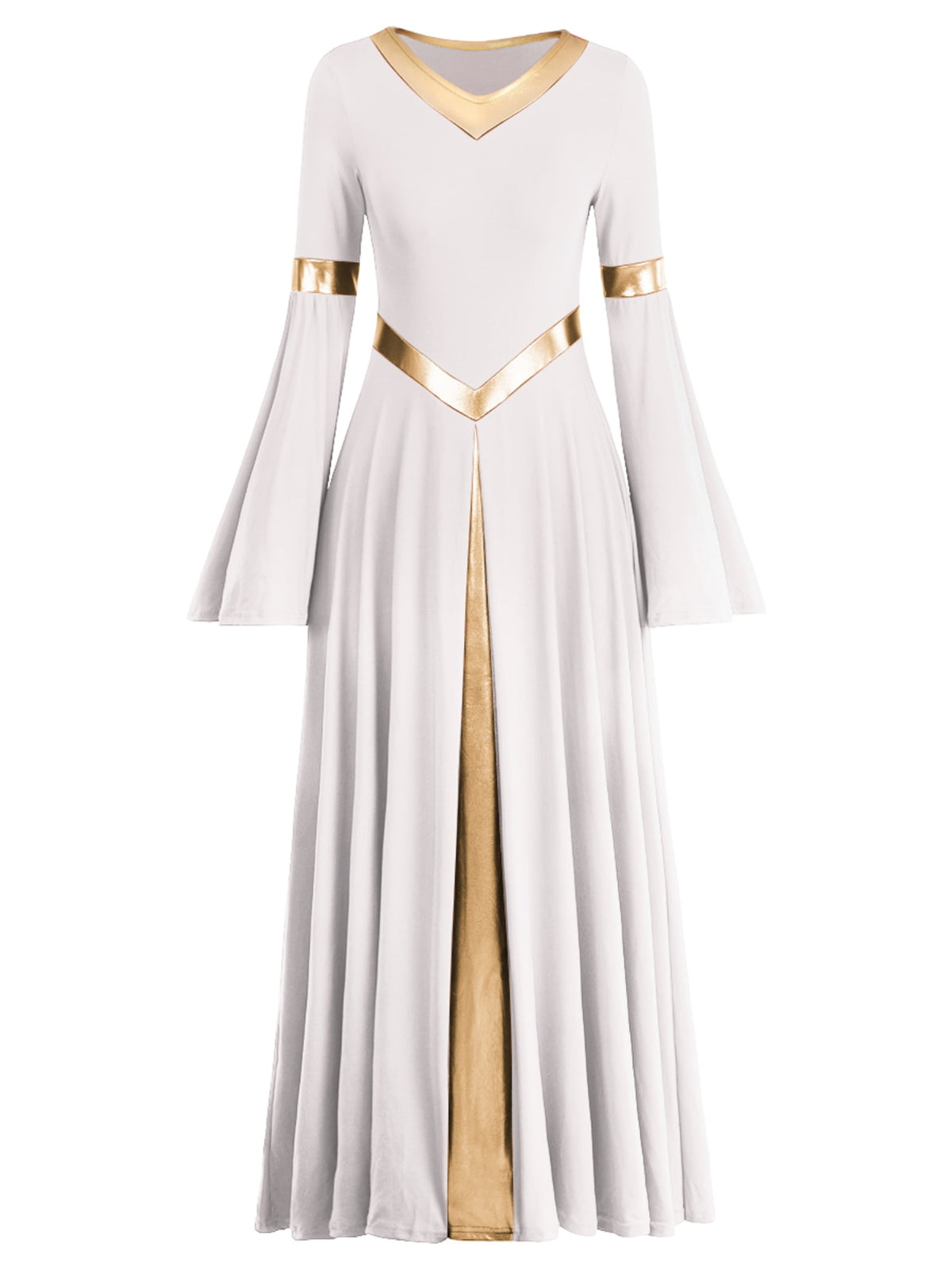 thumbnail image 1 of IDOPIP Metallic V Neck Praise Dance Dress for Women Liturgical Lyrical Dancewear Worship Robe Dress, 1 of 8