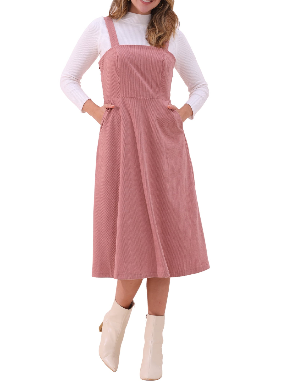 thumbnail image 1 of INSPIRE CHIC Women's Tank Ribbed Dress Square Neck Sleeveless A-Line Midi Casual Dress XL Pink, 1 of 6