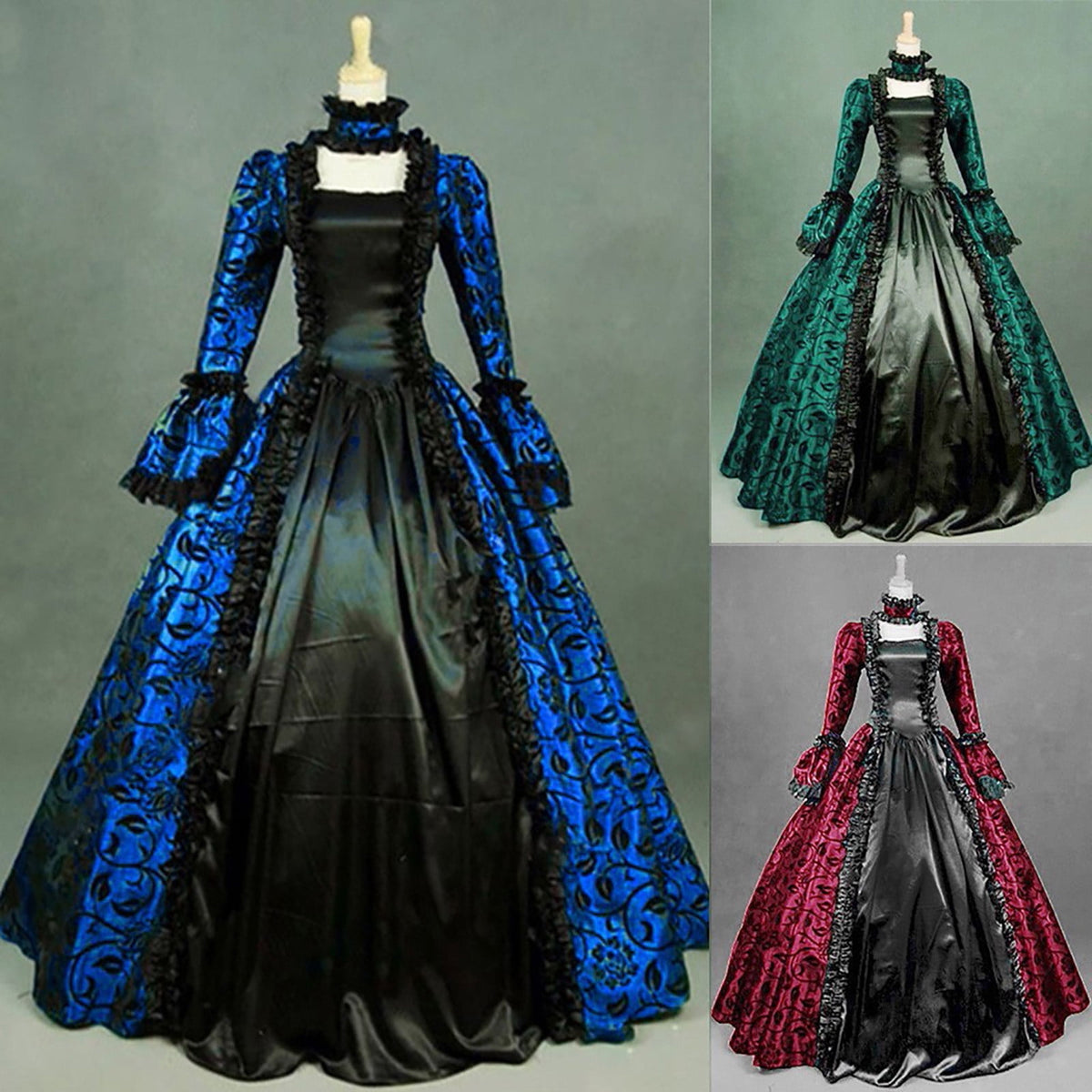 thumbnail image 1 of Jacenvly New Cocktail Dresses for Women Fall Winter Gothic Retro Floral Print Ball Gowns Gowns Dress Women Formal Dresses Blue Xxl, 1 of 10