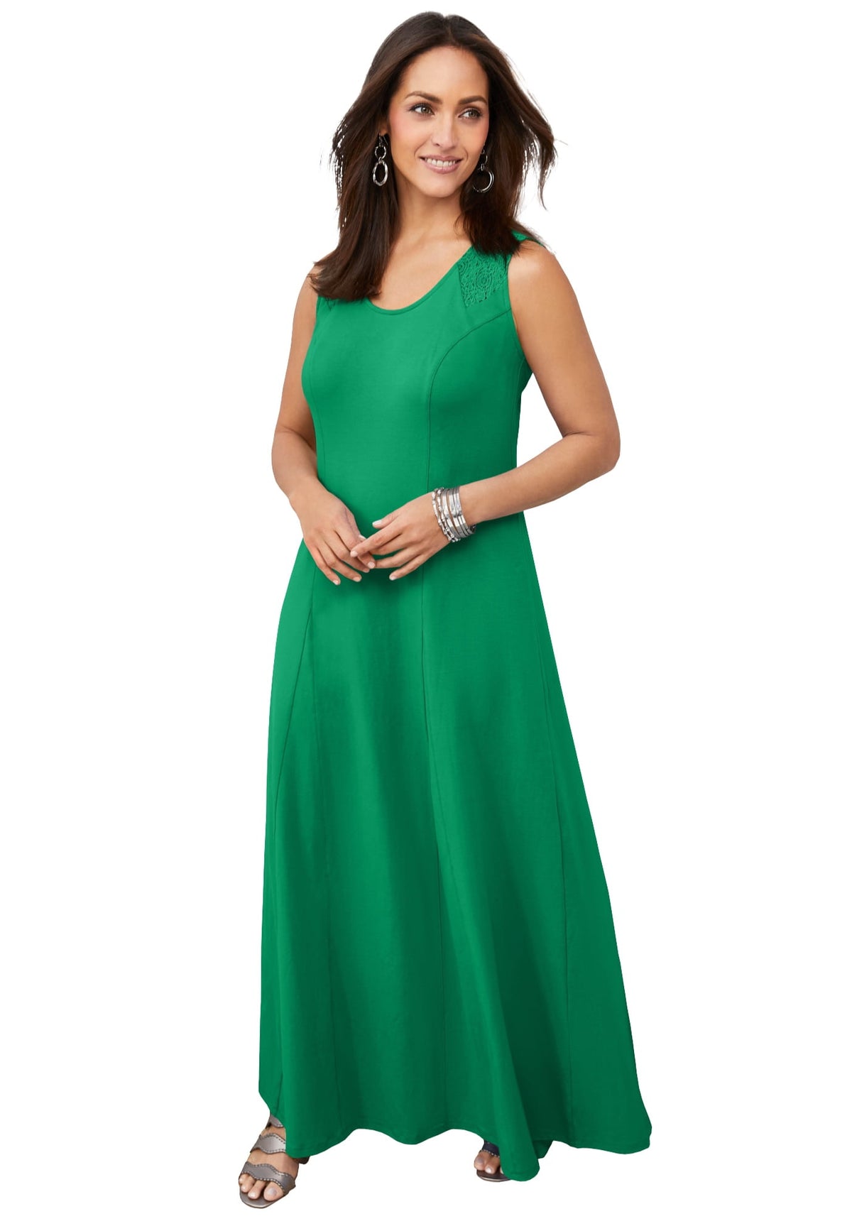 thumbnail image 1 of Jessica London Women's Plus Size Petite Stretch Cotton Crochet-Back Maxi Dress, 1 of 6