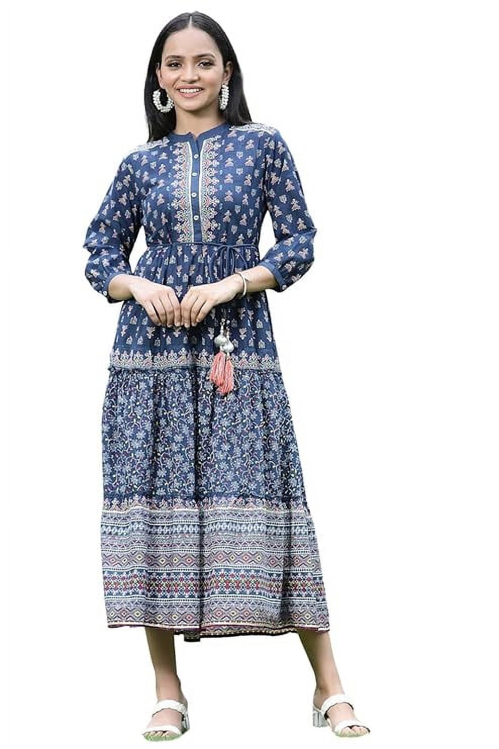 thumbnail image 1 of Juniper Indigo Ethnic Motif Printed Pure Cotton Tiered Maxi Dress, 1 of 2