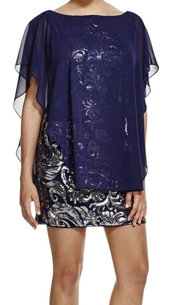 thumbnail image 1 of Laundry by Shelli Segal NEW Blue Women's 4 Popover Sequin Shift Dress, 1 of 3