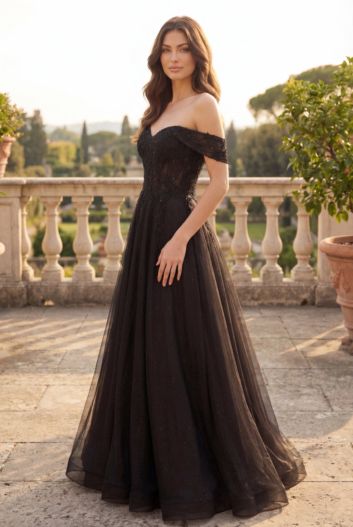 thumbnail image 1 of Long Off Shoulder A Line Evening Formal Kos Couture Dress, Black, 5XL, 1 of 4