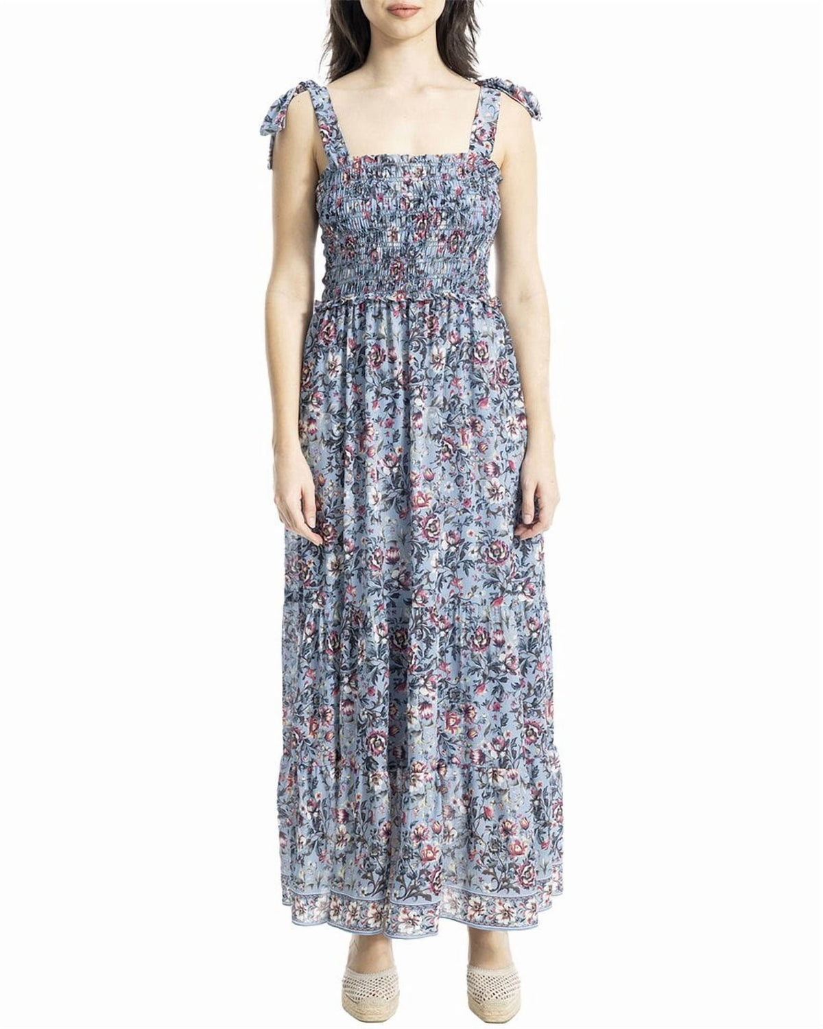 thumbnail image 1 of Max Studio womens Self Tie Smocked Bodice Maxi Dress, xs, Blue, 1 of 4