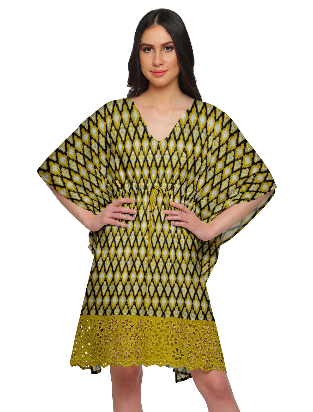 thumbnail image 1 of Moomaya Printed Bikini Cutwork Lace Caftan Kaftan Dresses For Women Plus Size, 1 of 6