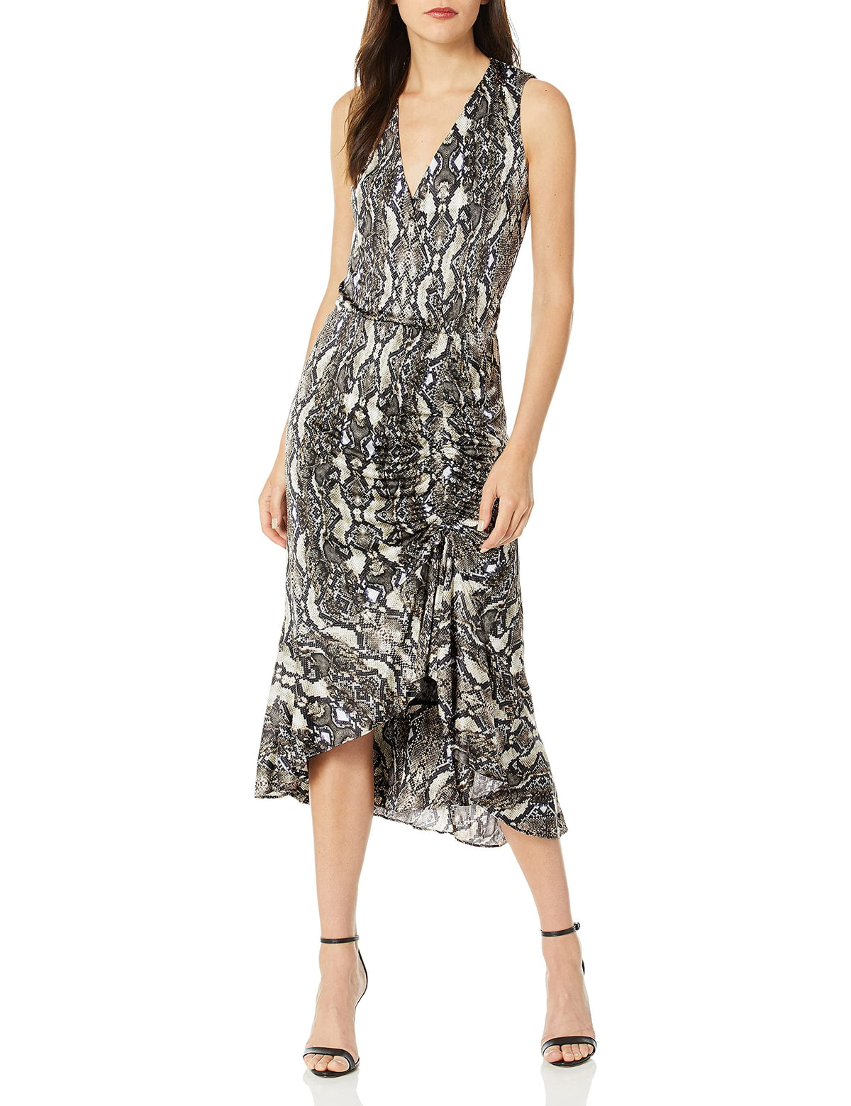 thumbnail image 1 of Parker Women's Briony Sleeveless Wrap Front Ruched Botton Dress, Neutral Python, XS, 1 of 2