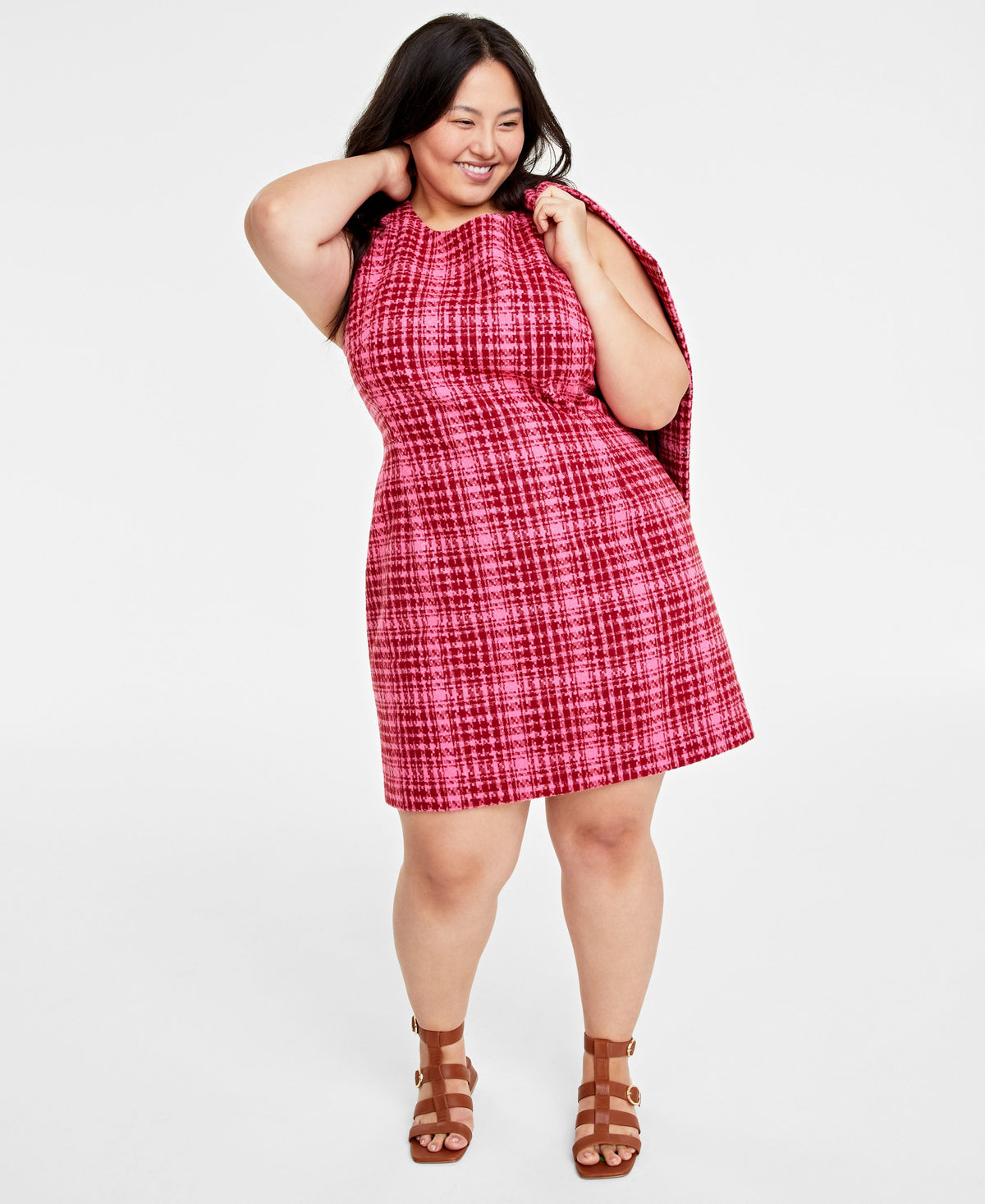 thumbnail image 1 of Plus Size Tweed Mini Sheath Dress Azalea Pink Combo 20W, 1 of 5