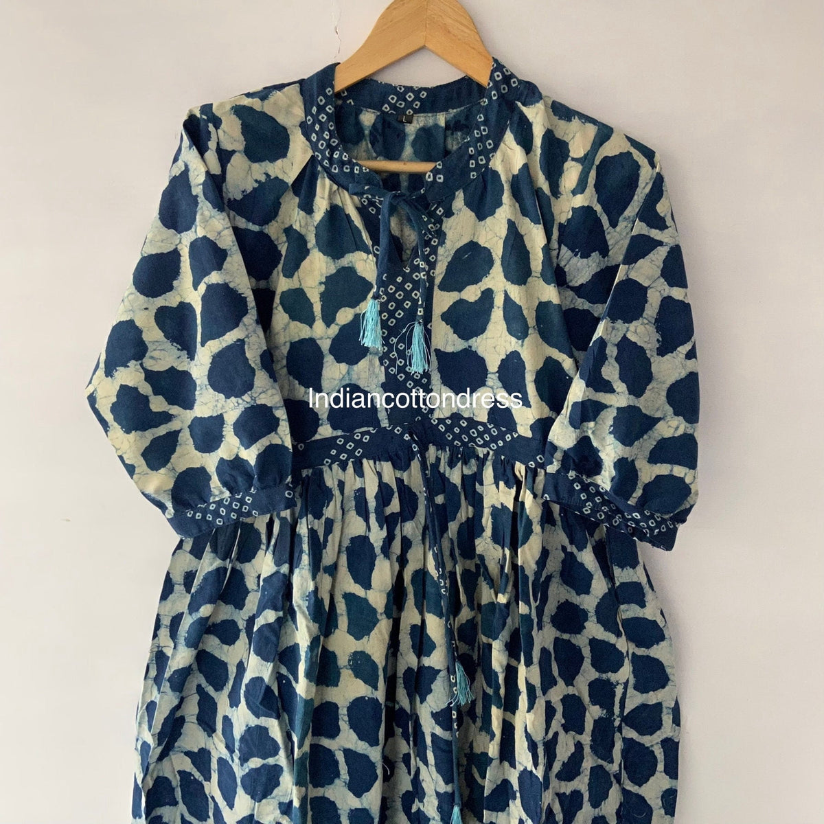 thumbnail image 1 of Plus Size indigo block Print Cotton Dress,Handmade Dress ,Sketer Circle Dress, Flapper Dress, Blousen Dress,Long And Short Dress, 1 of 6